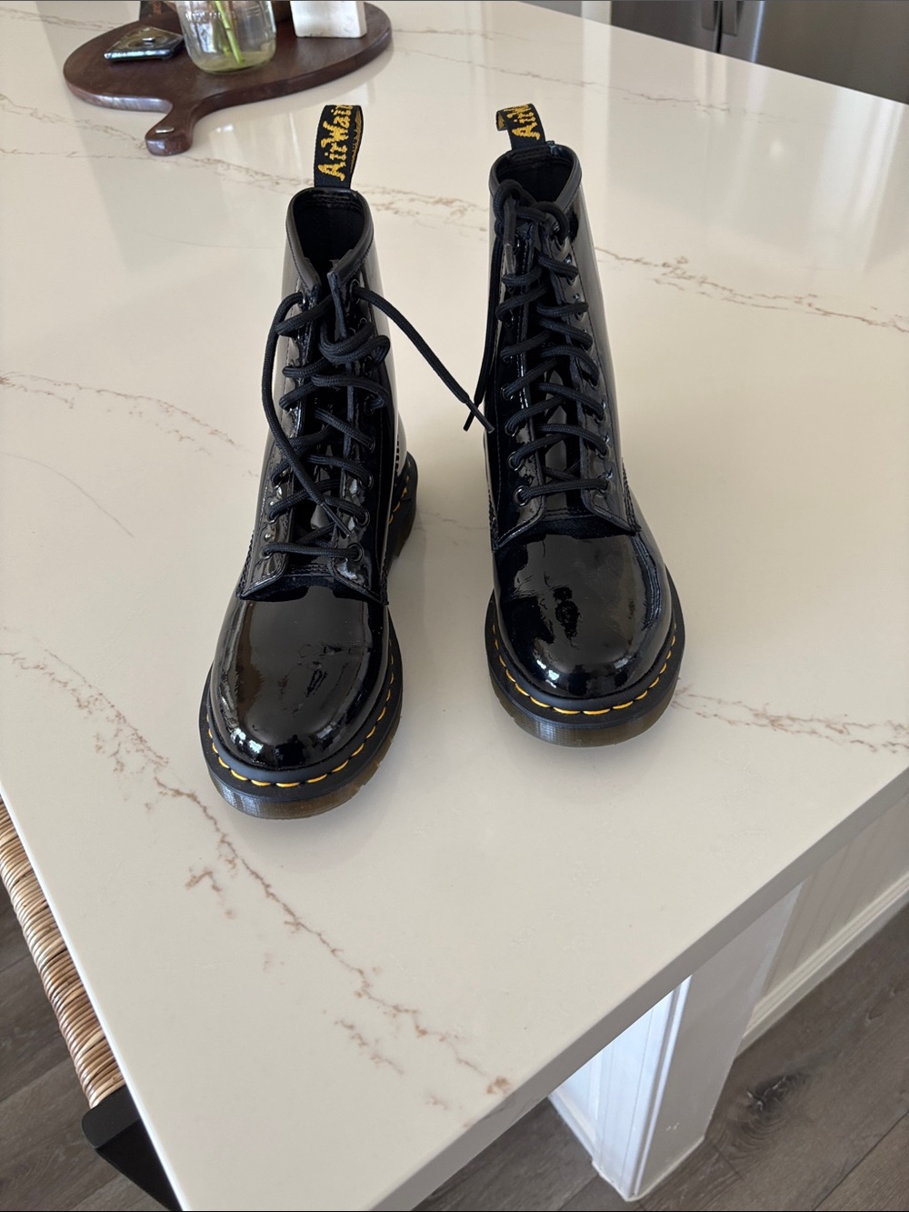 Black Patent Leather Lace-Up Combat Boots - Dr. Martens Style